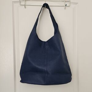 Navy Blue Vegan Leather Hobo Bag